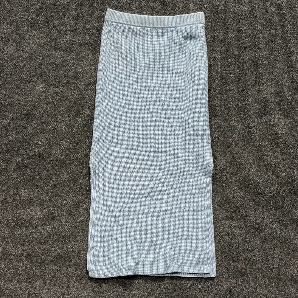 Suboo Skirt Womens Medium Blue Knit Ribbed Midi Pencil Elastic Waist Pull On